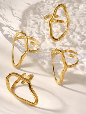 Irregular Line Ring Simplicity and Exaggeration Geometric Stainless Steel 18K Gold Switchable Index Finger Ring