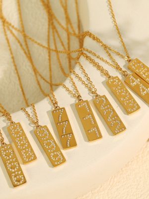 New Digital Diamond Pendant Necklace Female Accessories Stainless Steel Plated 18K All-Match Simple Clavicle