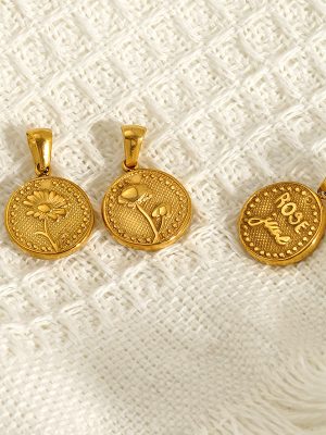 Retro Ornament Electroplated Good Luck Three-Dimensional Double-Sided 12 Lucky Flower Single Pendant Necklace Accessories DIY
