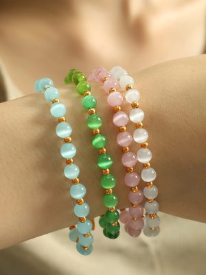 Popular Multi-Color Opal Beaded Stainless Steel Necklace Entry Lux Elegant Temperament Clavicle Chain Ornament