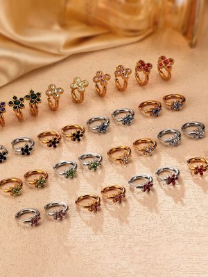 Stainless Steel Five-Leaf Flower Inlaid Zircon Earrings Women's 18K Plated Earrings