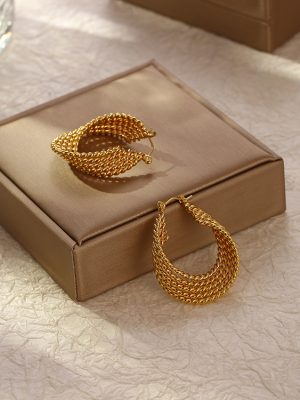 INS French Retro 18K Gold Plating Multi-Layer Twisted Stainless Steel Exaggerated Earrings Women's Versatile Earrings