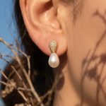 Light Luxury Water Drop Shell Pearls Diamond Stud Earrings Female Stainless Steel Gold Plated Advanced Faux Pearl Jewelry