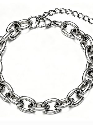 Bold Oval O-Shaped Chain Stainless Steel Bracelet Men and Women All-Matching Adjustable Extension Necklace