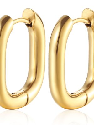 Oval Stainless Steel Ear Clip U-Shaped Gold Earrings Women's Versatile 18K Earrings