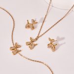 Cute Balloon Dog Micro Inlaid Zircon Stainless Steel Bracelet Earrings Necklace Women's Simple All-Match Jewelry Suit
