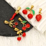 Stylish, high-end, versatile summer fruit necklace with strawberry and cherry drop-pendant design for women.