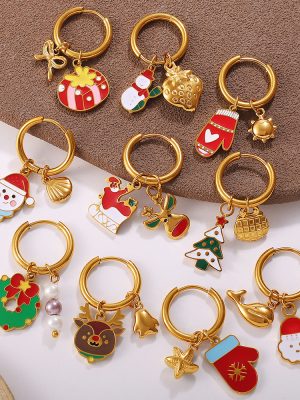 New Christmas Versatile DIY Pendant Earrings Stainless Steel 18K Gold Plating Atmosphere Earrings for Women