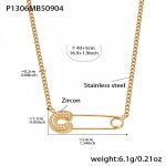 color: P1306-Gold Paperclip Zircon Necklace 43+5cm