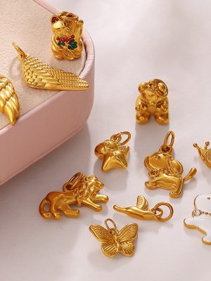 Retro Lucky Cat Multi-Shape Cartoon Animal DIY Pendant Stainless Steel 18K Gold Plating All-Match Accessories