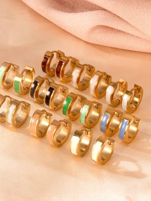 round Stainless Steel Oil-Plated Earrings Women's 18K Vacuum Plated All-Match Earrings