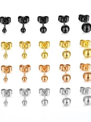 All-Match Stainless Steel Bead Stud Earrings Simple 316L Real Gold Electroplated Bean Mini