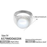 color: A579-Steel Color White Shell Ring / size: US 6
