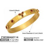 color: Z385-Gold Three-petal Flower Red Glass Stone Bangle