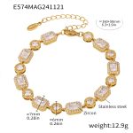 color: E574-Gold Four Square Zircon Stone Bracelet