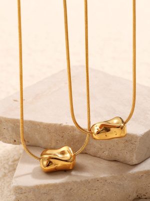 Non-Fading Stainless Steel Pendant Simple and Irregular Twisted Tube Plated 18K Gold Necklace