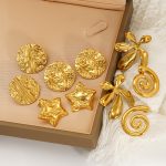 Stainless Steel Gold Advanced Leaves Pentagram Stud Earrings Female Personalized All-Match Accessories