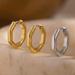 Geometric Hexagonal Metal Ear Clip Simple and Compact Stainless Steel Earrings PVD Gold-Plated Non-Fading