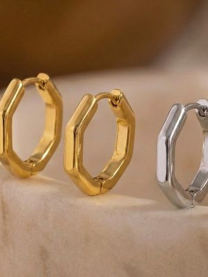 Geometric Hexagonal Metal Ear Clip Simple and Compact Stainless Steel Earrings PVD Gold-Plated Non-Fading