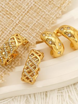 New Simple and Light Luxury Stainless Steel C- Shaped Inlaid Zirconium Stud Earrings All-Match High-End Earrings