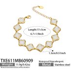 color: TXE611-White Glass Stone Flower Gold Bracelet -17+5cm