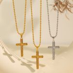 Retro Unisex Stainless Steel Plated 18K Gold Embossed Cross Pendant Necklace Couple
