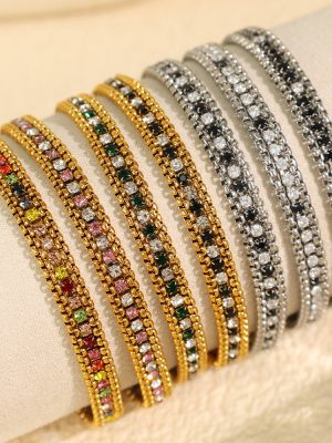 Creative Retro Personalized Color Diamond-Embedded Multi-Layer Wide-Surface Chain Bracelet for Women Simple Temperament Bracelet for Women