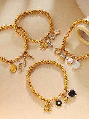 Vintage Star Moon Devil's Eye DIY Mix and Match Multi-Pendant Ball Bracelet Plated 18K Gold Can Be Twin Bracelet