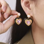 French Style Imitation Pearl Love Three-Dimensional Glass Stone Full Ear Studs Light Luxury Copper Earrings