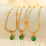 French Retro Green Aventurine Stone Pendant Necklace Stainless Steel Plated 18K Gold Stacked Wear Clavicle Chain Jewelry