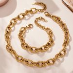 Heavy Industry Bold Stainless Steel Cuban Chain Bracelet Clavicle Chain Plated 18K Real Gold Jewelry