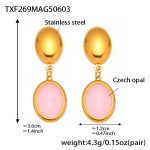 color: TXF269-Gold Pink Opal Earrings