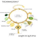 color: TXE249-Gold Multi-charm Enamel Green Zircon Bracelet -16+5cm