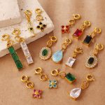 Retro Affordable Luxury Geometric Square Color Zircon Jewelry Buckle Pendant Stainless Steel Plated 18K Gold DIY Accessories