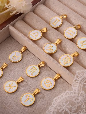 Constellation round Plate Pendant Simple Stainless Steel 18K Gold Temperament Wild Shell New Accessories