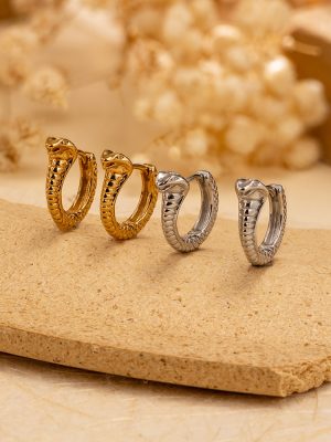 New Light Luxury Advanced Exaggerated Personalized C- Shaped 18K Stud Earrings Snake Texture Stainless Steel Earrings Earrings for Women