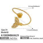 color: A1000-White Zircon Fish Tail Open Ring -B
