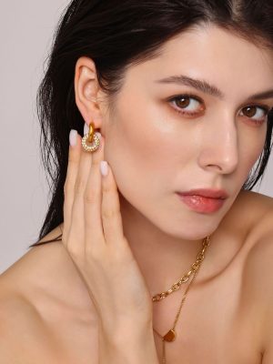 Ring Zircon Earrings Dual-Wear Double Circle Design Stainless Steel Color Retention New Earrings