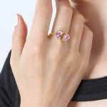 color: A491-Gold Pink Crystal Zircon Ring / size: US 7