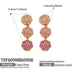 color: TXF609-Rose Red Zircon Gold Earrings