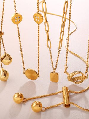 Golden Sweet Cool Hot Girl Necklace Stainless Steel Stacked Design Water Drop Tassel Sweater Chain for Women