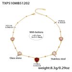 color: TXP510-Mixed Red Faceted Stone Gold Necklace 42+5cm