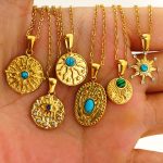 Vintage Turquoise Stainless Steel Necklace Mid-Ancient Simple Temperamental All-Match Light Luxury Pendant