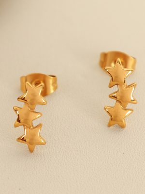INS Auricular Needle 18K Gold Stainless Steel Star Ear Studs Personality High-End Earrings for Women