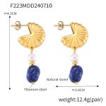 color: F223-Gold Natural Stone Earrings