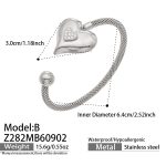color: Z282-B Style Heart Zircon Steel Color Open Bangle