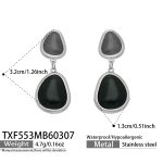 color: TXF553-Steel Color Mixed Black Glass Stone Earrings