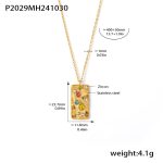 color: P2029-Gold Square Tag Zircon Necklace