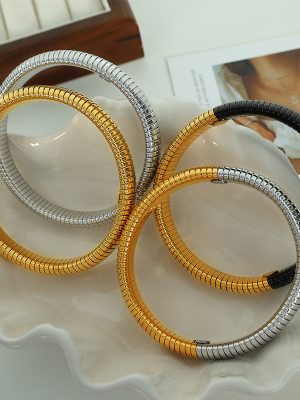 12mm Mid-Ancient Stainless Steel Wide Bracelet Special Multicolor Bracelet Elastic Snake Bone Hip Hop