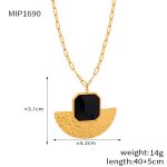 color: P1690-Gold Black Glass Stone Necklace -40+5cm